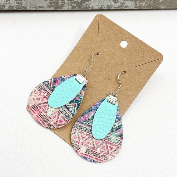 Aztec print teardrop hand made earrings - Picture 1 of 2